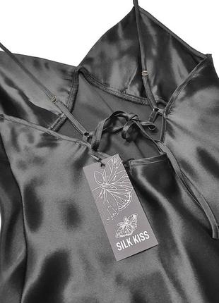 Шелковая женская комбинация "верона" черная, натуральный 100% шелк, ночная рубашка7 фото