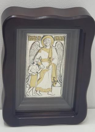 Икона ангел хранитель  серебро подарок на крестины.