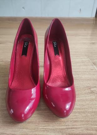 Туфли blink красные на шпильке лаковые,  размер 38,  длина стельки 24.5 см, высота каблука 10 см3 фото
