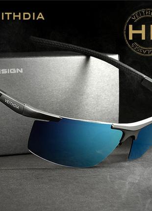 Спортивні чоловічі сонцезахисні окуляри veithdia з дзеркальними синіми лінзами в металевій оправі2 фото
