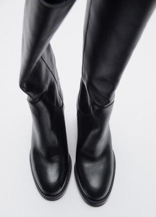 Шкіряні чоботи zara, чорного кольору4 фото