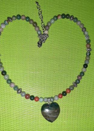 Колье - агат моховый,  красная яшма, джеспелит, натуральные камни1 фото