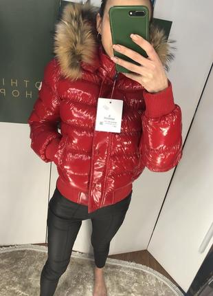 Шикарный пуховик оригинал монклер moncler куртка красный5 фото