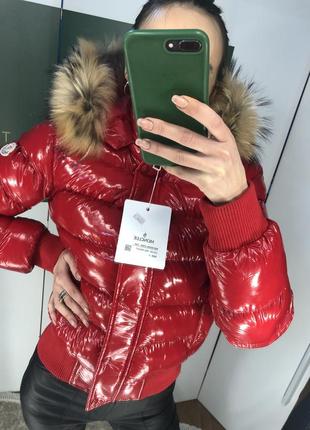 Шикарний пуховик оригінал монклер moncler куртка червоний6 фото