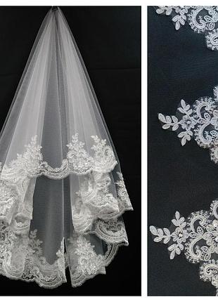 Фата кружевная для невесты с ручной вышивкой