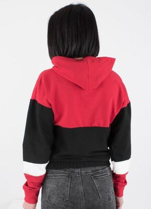 Стильна червона чорна кофта худі світшот з написом блискавкою капюшоном2 фото