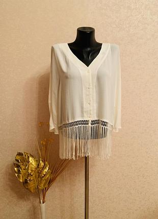 Белая блуза h&m, нити бахрома