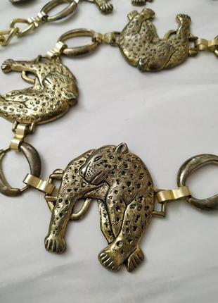 Пояс ремень винтаж металлический золотого цвета с ягуарами кошками пантерами винтаж винтажный американский америка сша кошки пантера ягуар леопард6 фото