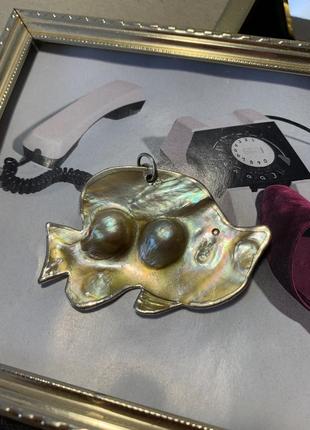 Вінтажний золотистий кулон у вигляді рибки з ненародженим перлами3 фото