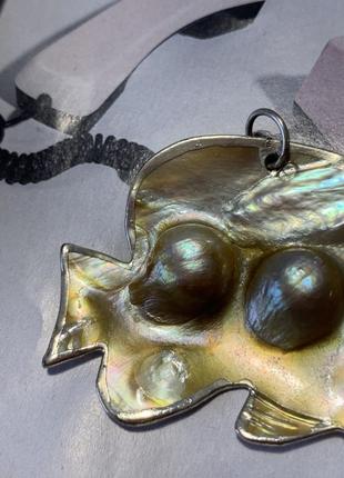 Вінтажний золотистий кулон у вигляді рибки з ненародженим перлами5 фото