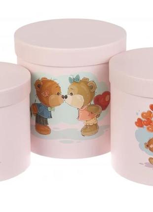 Набор круглых подарочных коробок "мишки", разм.xl19.5x19 cm (комплект 3 шт)