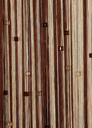 Коричнево-бежеві штори-нитки веселка зі стеклярусом1 фото