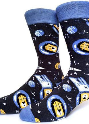 Высокие мужские носки с принтом льва космонавта1 фото