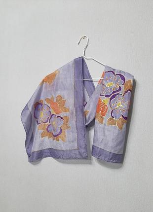 Шовк, хустинка, шарф, шаль, ручний розпис, квіти, фіолетовий1 фото