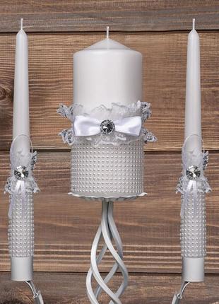 Набор свадебных свечей в белом цвете1 фото