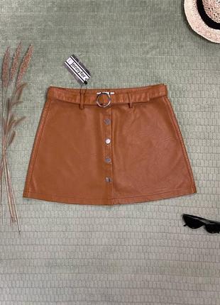 Юбка кожаная кэмел jennyfer