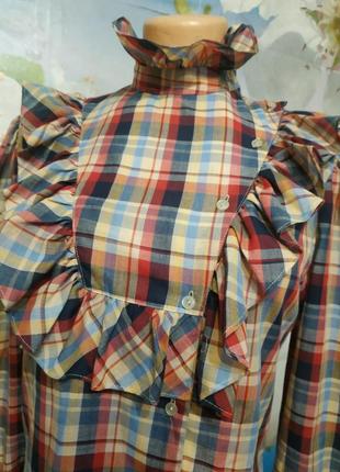 Винтажная блуза в клетку  с оригинальным воротом и рюшей bhs l2 фото