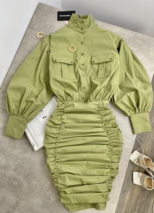 Невероятное, оливковое платье - рубашка от plt