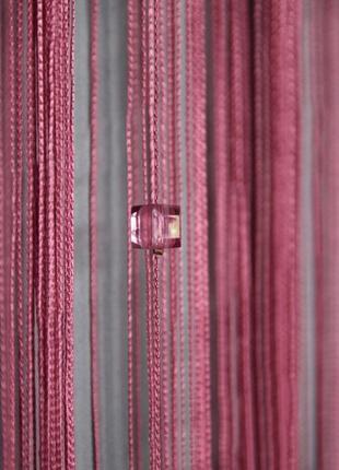 Малиновые шторы - нити со стеклярусом4 фото
