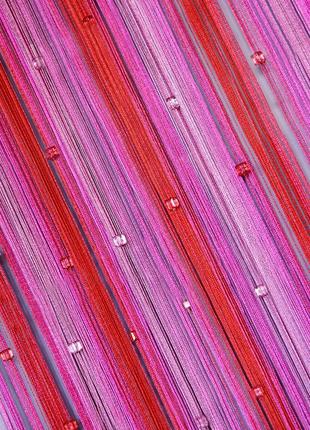 Рожеві штори-нитки веселка зі стеклярусом1 фото
