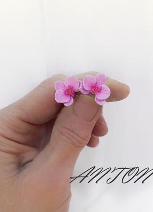 Сережки квіти орхідея, сережки рожева орхідея, сережки орхідея ручної роботи2 фото