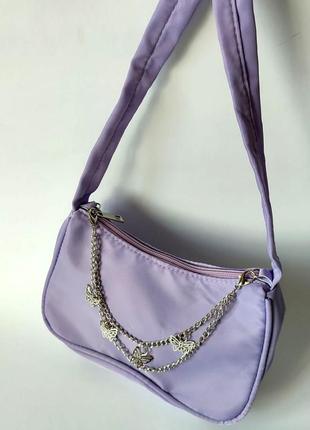 Сиреневая сумочка багет с бабочками4 фото