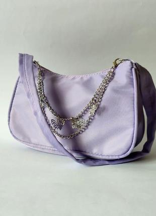 Сиреневая сумочка багет с бабочками7 фото