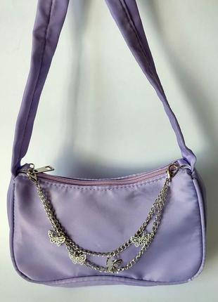 Сиреневая сумочка багет с бабочками8 фото