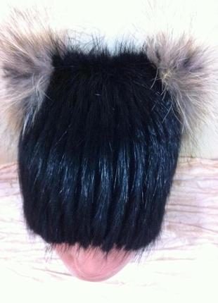 Меховая шапка из ондатры на вязанной  основе ушки из енота5 фото