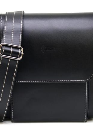 Черная деловая сумка через плечо мужская от tarwa белая нитка