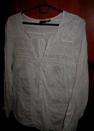 Блуза boho з шиттям бежева