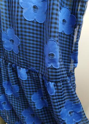 Платье миди в цветы и клетку от house синий электрик10 фото