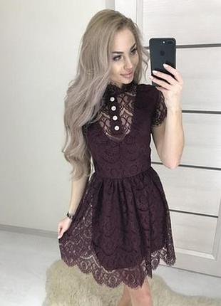 Гипюровое платье цвета слива 42-44