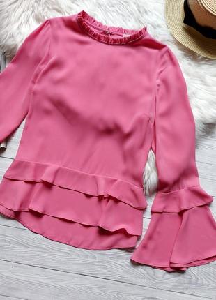 Розовая блуза с рюшами красивая блузка river island рукава клеш2 фото