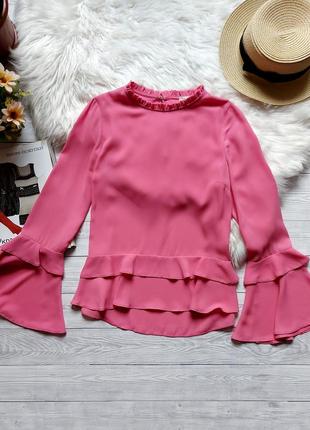 Рожева блуза з рюшами красива блузка river island рукава кльош