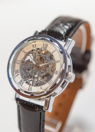 Часы мужские механические skeleton classic silver ручной подзавод