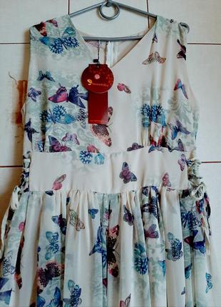 Новое воздушное бежевое платье из шифона в милых бабочках fll8 фото