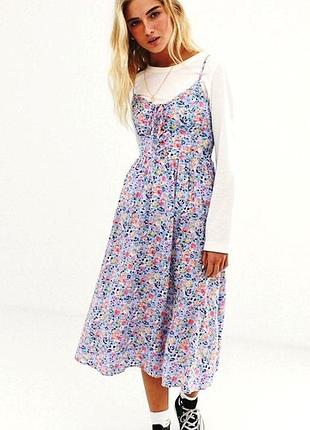 Натуральне блакитне плаття в квіточках зі 100% віскози