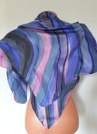 Шелковый платок в сиренево-фиолетовый принт шов роуль bf(размер 81 см на 85 см)4 фото