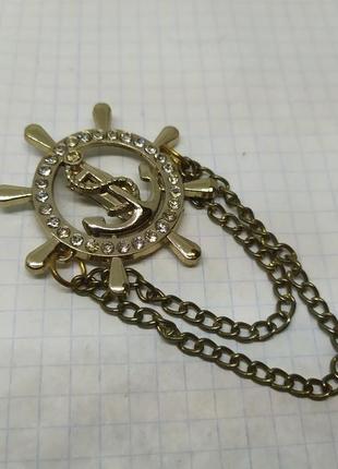 Брошь штурвал и якорь