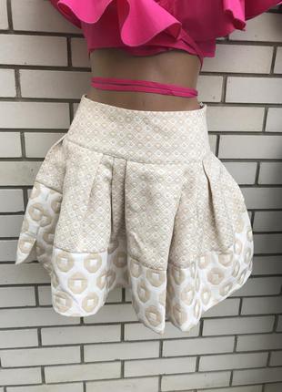 Жаккардовая бежевая юбка мини, англия arrogant car