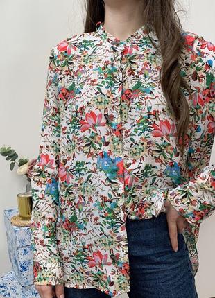Сорочка рубашка блузка в цветочный принт с поясом бантом квіткова1 фото