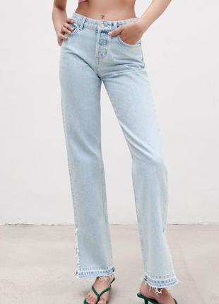 Zara джинси прямі з розрізами z1975 full length блакитні нові розмір 382 фото