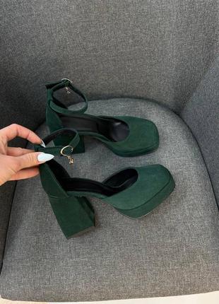 Эксклюзивные туфли босоножки из итальянской замши изумруд3 фото
