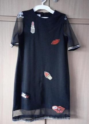 Платье для девочки, стильное, модное, нарядное, чёрное, рост 1222 фото