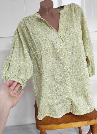 Хлопковая блуза. батал, блуза свободного кроя в мелкий цветочек