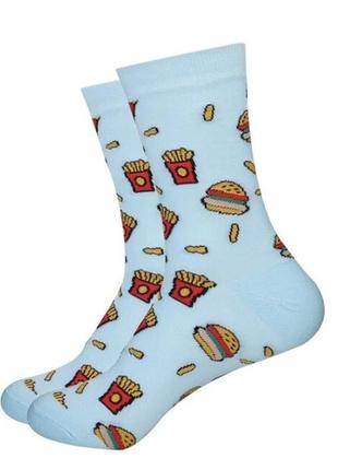 Високі носки з принтом бургерів і картоплі фрі1 фото