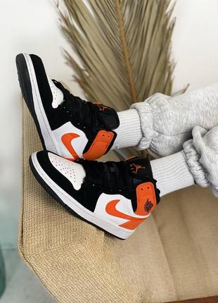 Nike air  jordan retro 1 orange/black женские кроссовки найк аир джордан