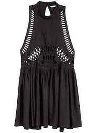 Черное натуральное пляжное платье с шитьем из вискозы