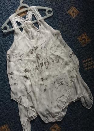 Оригинальная шелковая блуза-туника (италия) асимметрия/летящий верх на подкладке